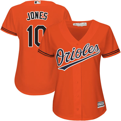 Orioles #10 Adam Jones Orange Alternate Women's Stitched MLB Jersey - Click Image to Close